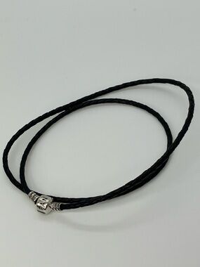 Pandora Sterling Black Braided Leather Cord Necklace 22”